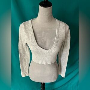 Garage Light Gray Ribbed Scoop Neck Cropped Top